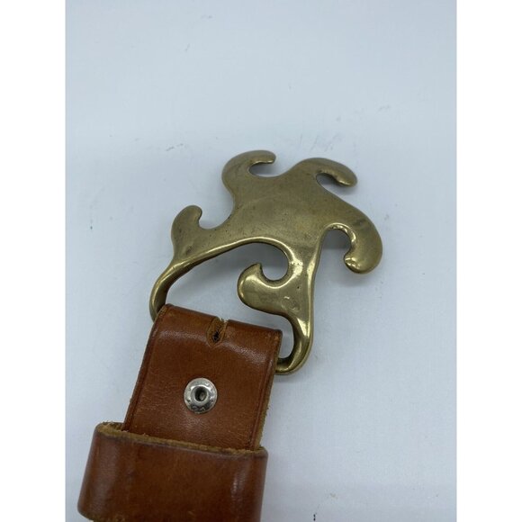 Brown Women's Embossed Belt Genuine Leather Size 26 Brass Buckle - Picture 2 of 16